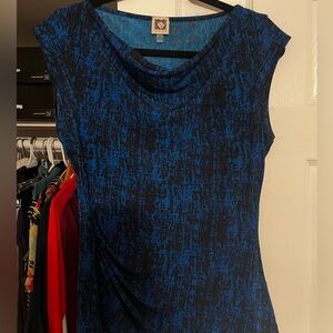 Anne Klein Abstract Blue and Black Blouse